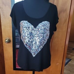 The Classic Black Tee with Silver Sequin Heart